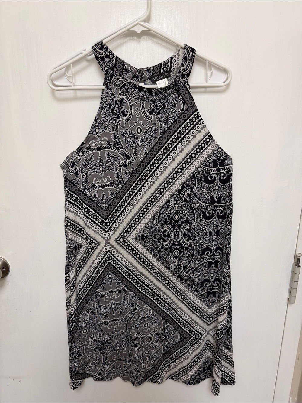 VENUS Black & White Paisley Halter Neck Dress